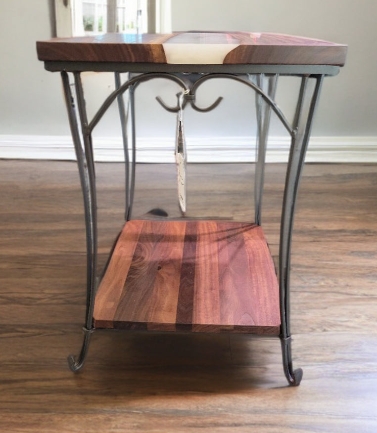 Table, Walnut River End Table with Pearl White Resin