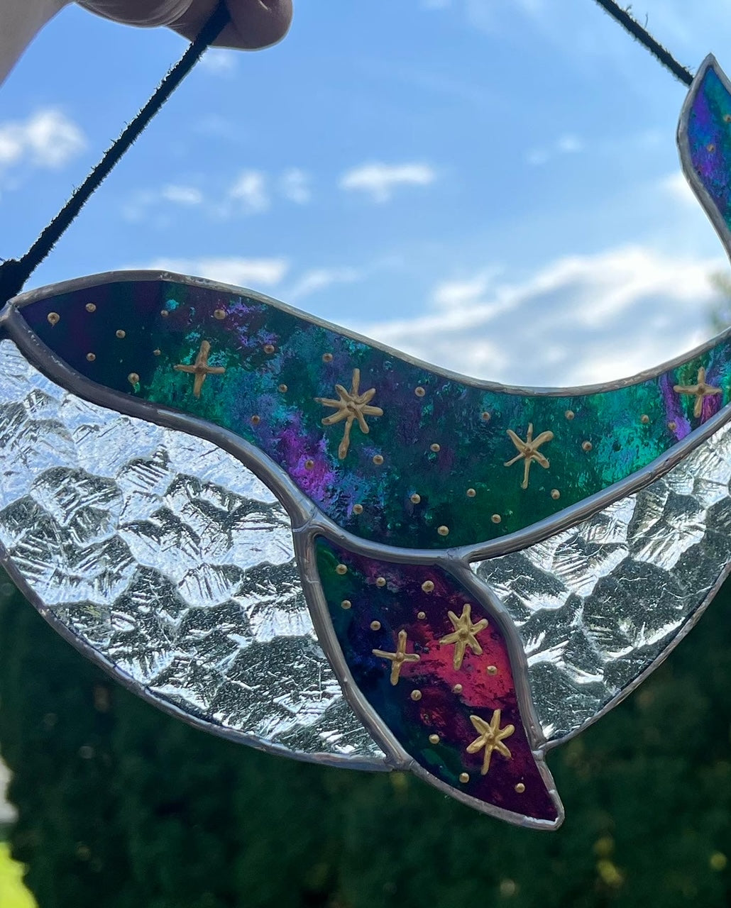 Galaxy Whale Stained Glass Suncatcher