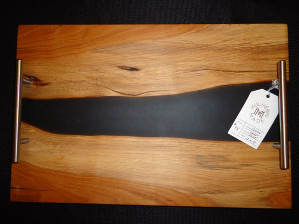 Charcuterie River Board, 12x18" Pecan with Deep Blue Resin