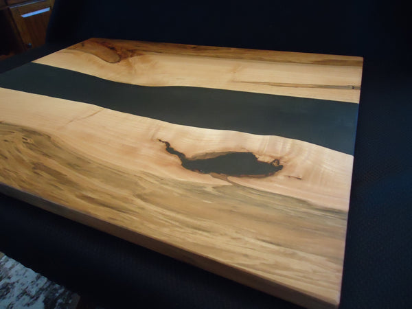 Charcuterie River Board, 20x26" Ambrosia Maple with Black Resin