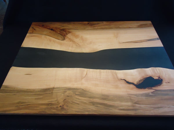 Charcuterie River Board, 20x26" Ambrosia Maple with Black Resin