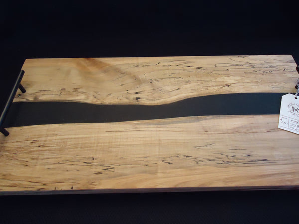 Charcuterie River Board, 11x23" Hickory with Black Resin