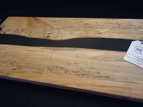 Charcuterie River Board, 11x23" Hickory with Black Resin