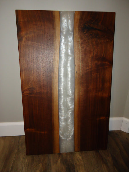 Table Top, 18x30" Walnut River End Table with White Pearl Resin