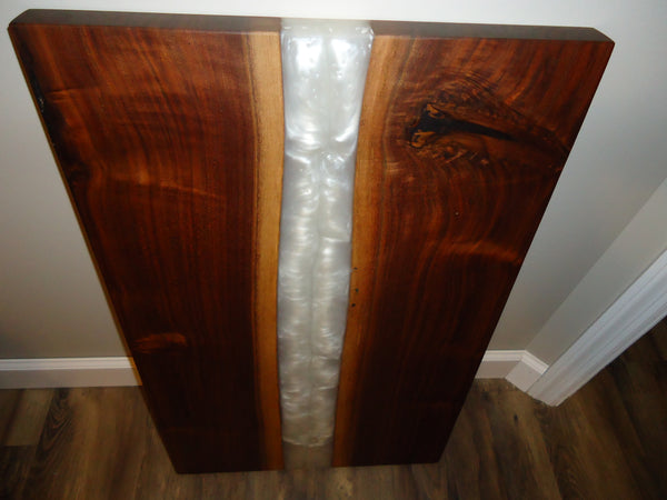 Table Top, 18x30" Walnut River End Table with White Pearl Resin