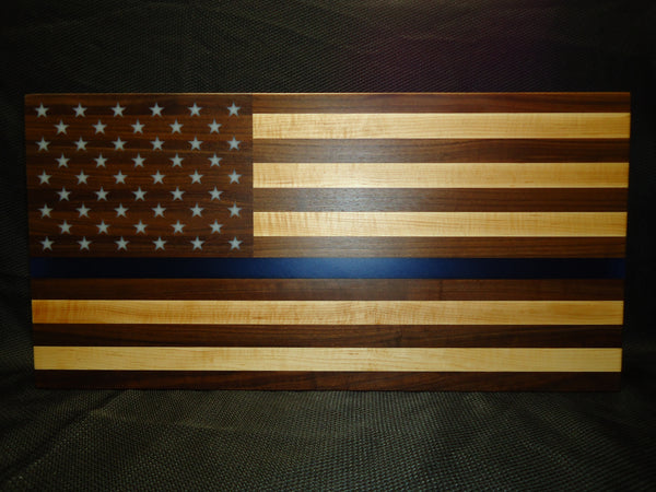 Flag Board, 12x24" American/Law Enforcement Flag, Walnut and Maple Wood