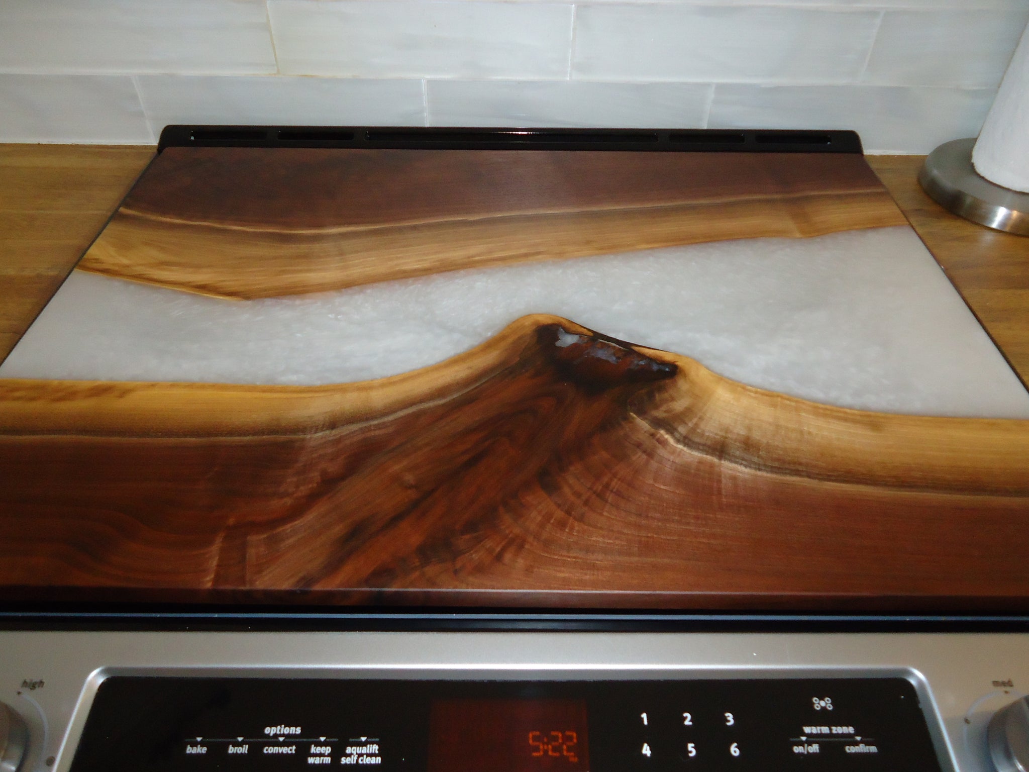 Cook Top Cover, Walnut with Pearl White Resin