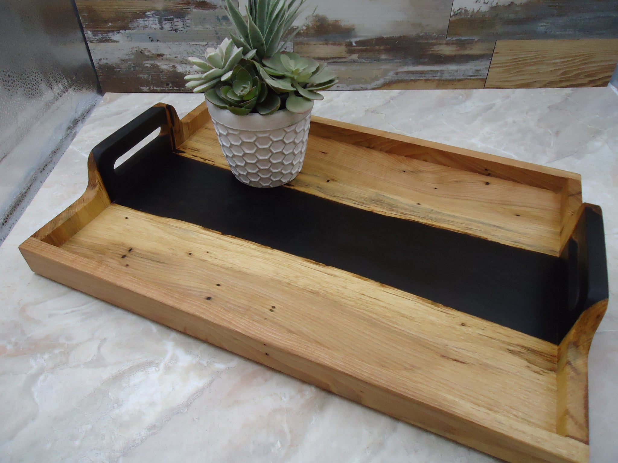 Tray, Pecan with Black Resin 12x18"