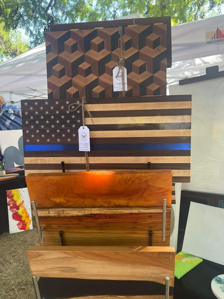 Flag Board, 12x24" American/Law Enforcement Flag, Walnut and Maple Wood