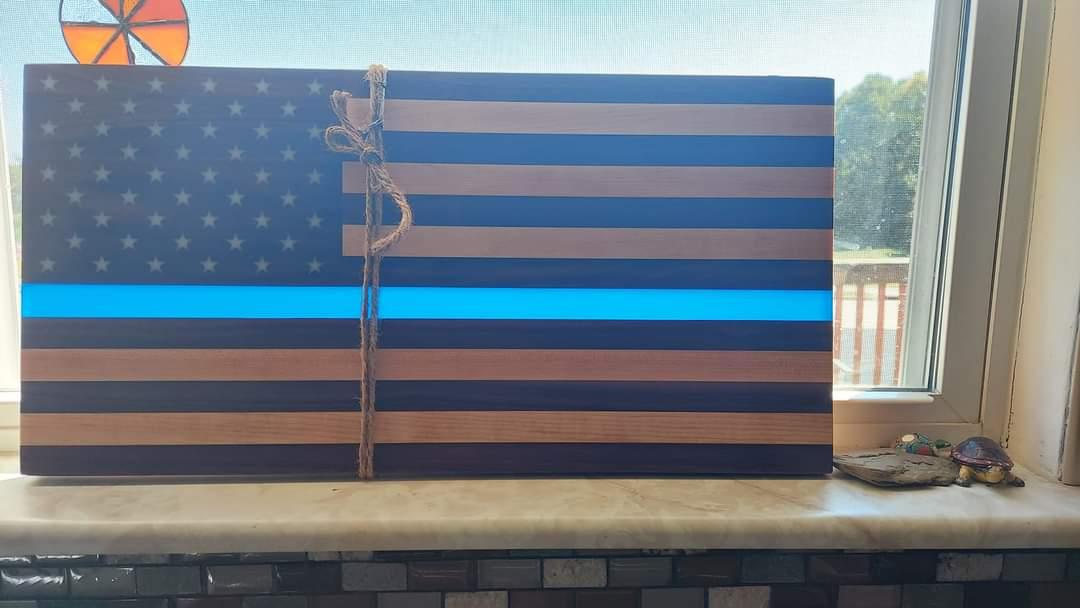 Flag Board, 12x24" American/Law Enforcement Flag, Walnut and Maple Wood