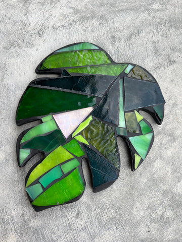 Green Monstera Mosaic Wall Hanging
