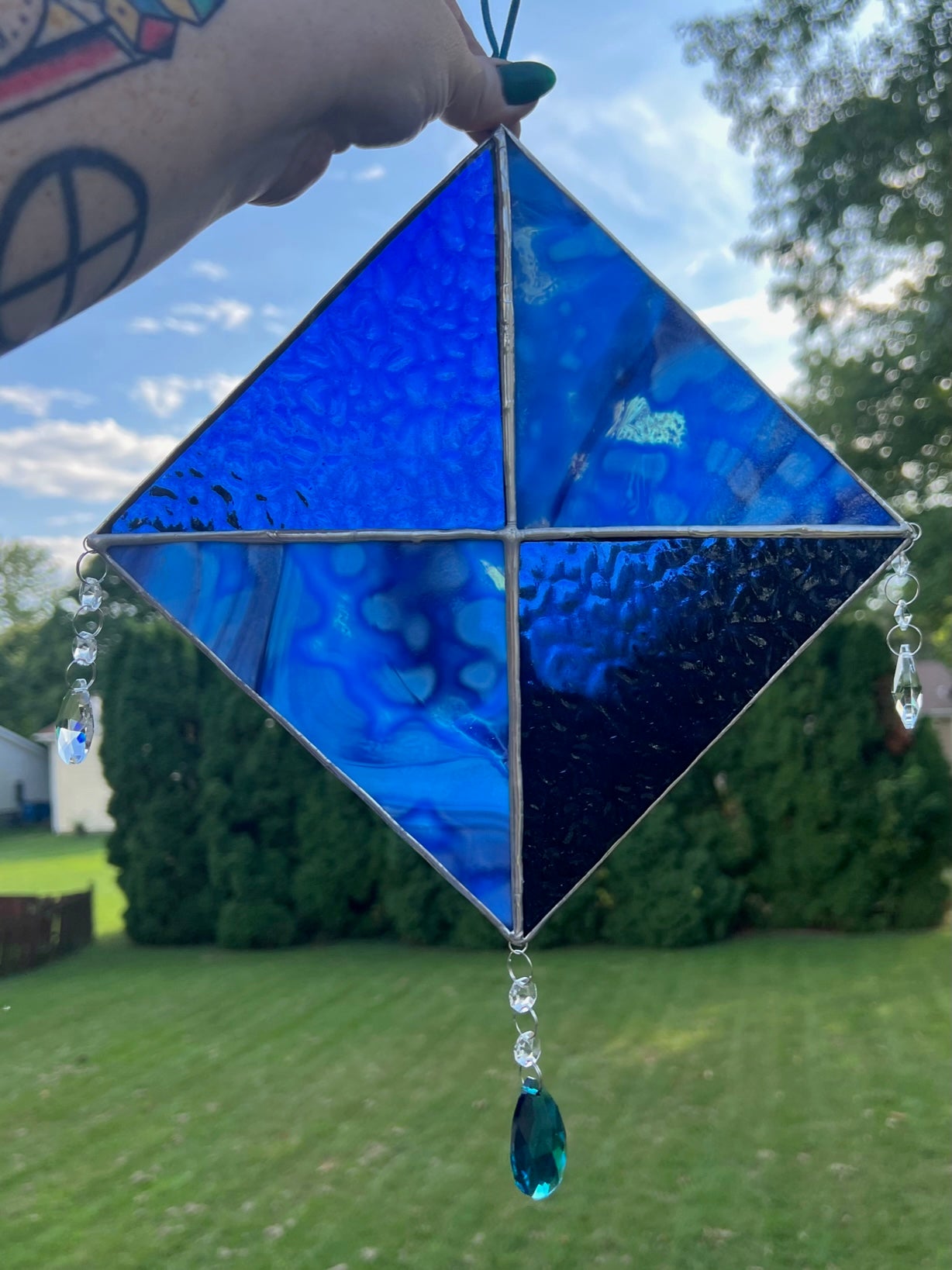 Large Blue Kite Stained Glass Suncatcher
