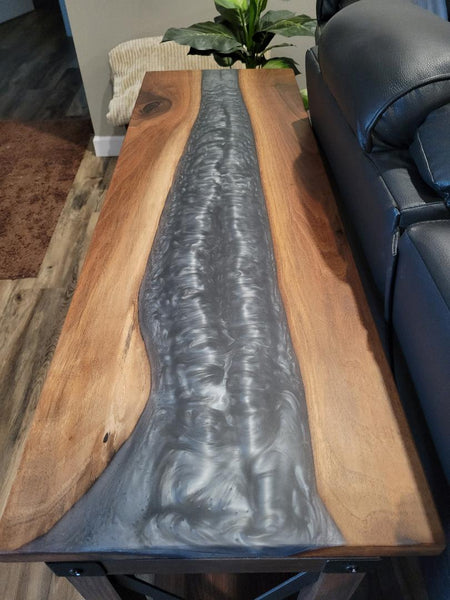 Table Top, 16x46" Walnut River Sofa Table with Gray Resin
